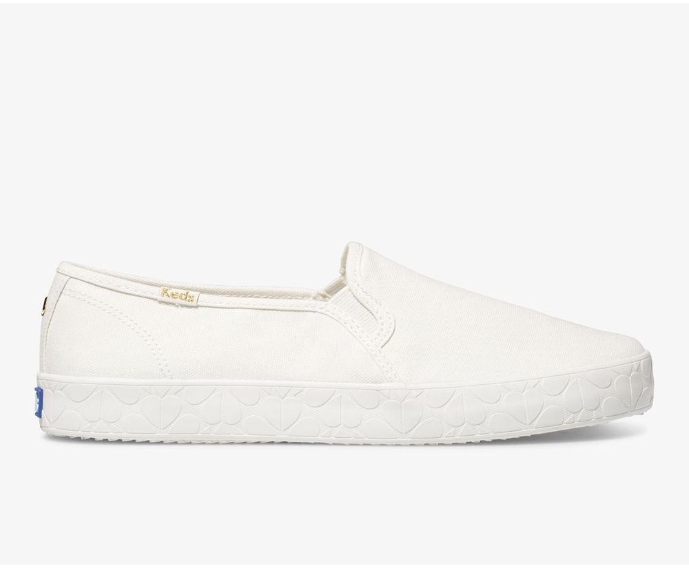 Keds Slip Ons Damen Weiß - Kate Spade New York Double Decker Logo Foxing - VYJ-243810